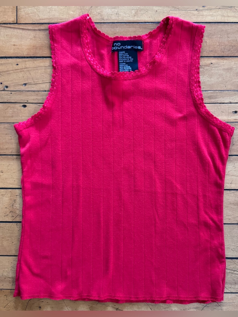 Vintage 90s y2k no boundaries basic red tank top fitted ribbed lace trim size s